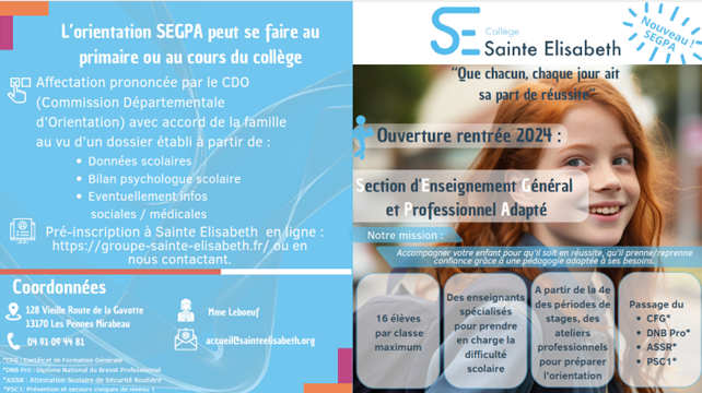 NOUVEAUTE Rentrée 2024 Ouverture d’une SEGPA